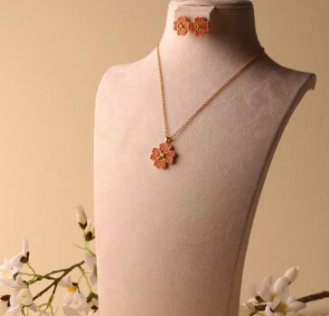 THE LOVE FLOWER - NECKLACE & EARRINGS SET - Rhodochrosite