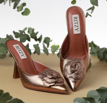 Flower Heels - gold leather