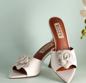 Pointy Flower Heels - White